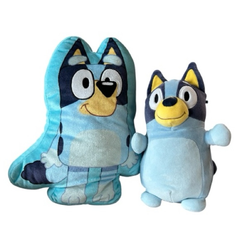 2-Piece Set Bluey Pillow and Plush Bundle -soft Kids toys. Blue and White.